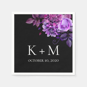 Serviette En Papier Fleurs noires et violettes mariage. Botanique de L