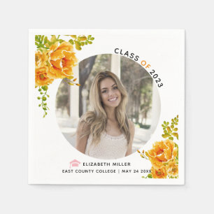Serviette En Papier Fleurs orange Classe de photo de graduation 2022