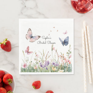 Serviette En Papier Fleurs Papillons Mariage Rose Violet Rouge