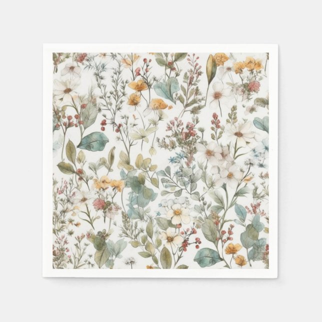 Serviette En Papier Fleurs pressées Aquarelle Florale (Devant)