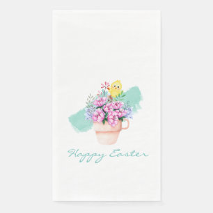 Serviette En Papier Fleurs printanières avec poussin de Pâques