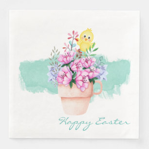 Serviette En Papier Fleurs printanières avec poussin de Pâques