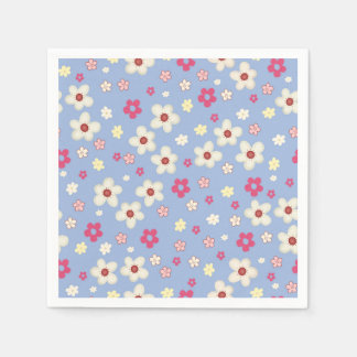 Serviette En Papier fleurs printanières sur fond bleu