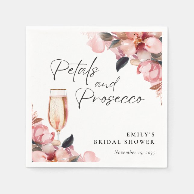 Serviette En Papier Fleurs & Prosecco Floral Fête de Mariage (Devant)