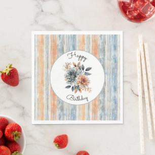 Serviette En Papier Fleurs rayées crème pêche bleue Anniversaire