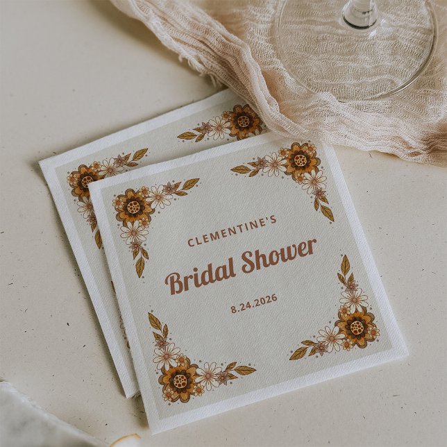 Serviette En Papier Fleurs Rétro Boho | Lancement de Mariage (Retro floral napkins for your bridal shower)