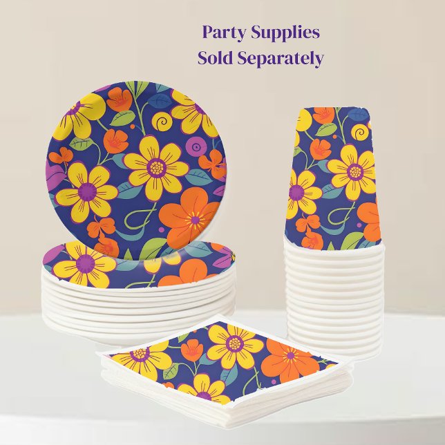 Serviette En Papier Fleurs rétro colorées - Style Dopamine (Colorful Retro Flowers-Dopamine Style-Party Supplies plates cups and napkins )