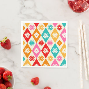 Serviette En Papier Fleurs rétro sur Motif de diamants du milieu du si