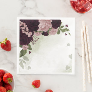 Serviette En Papier fleurs rose et cabernet verdure