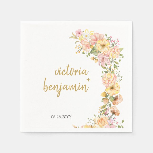 Serviette En Papier Fleurs rose fleurie de printemps jaune Mariage (Devant)
