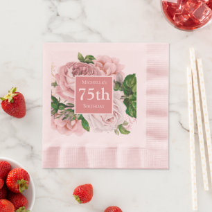Serviette En Papier Fleurs rose vintage 75e anniversaire