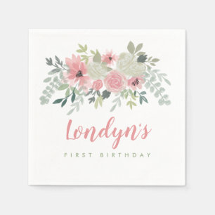 Serviette En Papier Fleurs Roses de Teint Estival et Verdure Premier A