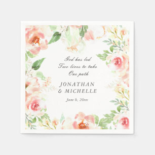 Serviette En Papier Fleurs roses douces verdure Mariage inspirant