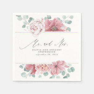 Serviette En Papier Fleurs Roses Dusty Elegant Botanical Mr et Mrs.