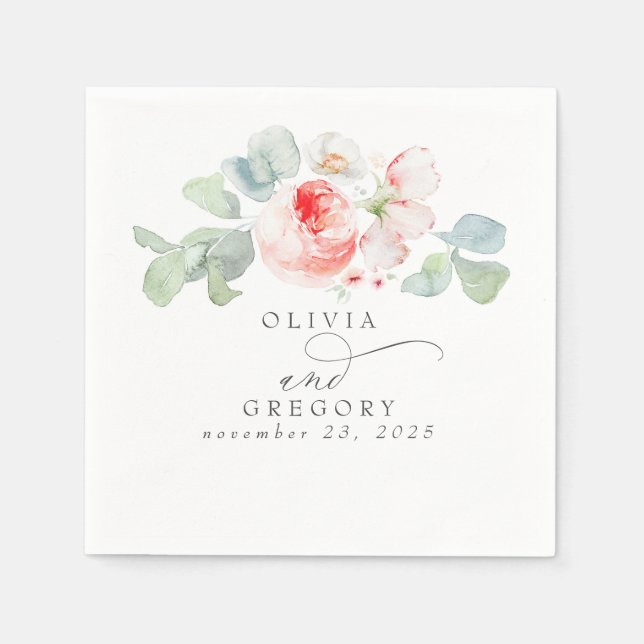 Serviette En Papier Fleurs roses Élégant Mariage romantique (Devant)