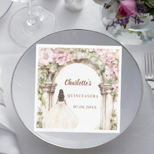 Serviette En Papier Fleurs roses en arche robe ivoire Quinceanera déje
