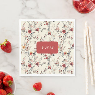 Serviette En Papier Fleurs roses et rouges de printemps 