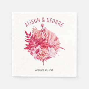 Serviette En Papier Fleurs roses et rouges, mariage en feuille de palm