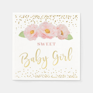 Serviette En Papier Fleurs roses Gold Confetti Doux bébé fille Douche