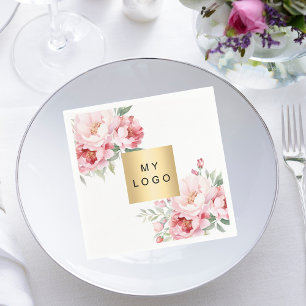 Serviette En Papier Fleurs roses marque logo entreprise couleur
