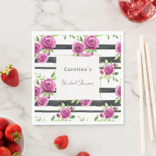Serviette En Papier Fleurs roses rayures noires Baby Shower