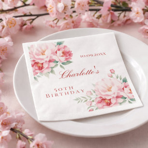 Serviette En Papier Fleurs roses roses rose élégant anniversaire