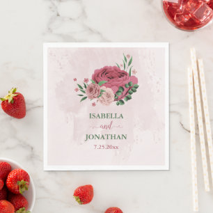 Serviette En Papier fleurs roses vert feuille mariage