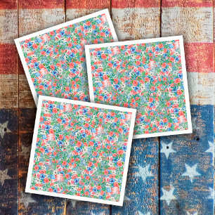 Serviette En Papier Fleurs rouges, blanches et bleues Fête patriotique