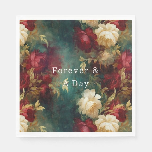 Serviette En Papier Fleurs rouges blanches vertes (Devant)