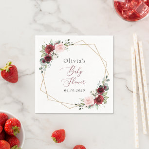 Serviette En Papier Fleurs Rouges Bourgogne, Fleurs Roses, Baby shower