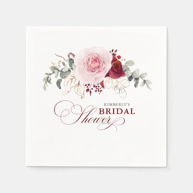 Serviette En Papier Fleurs rouges de Bourgogne élégantes boho pour tou (Devant)