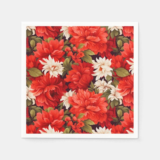 Serviette En Papier Fleurs rouges et blanches (Devant)