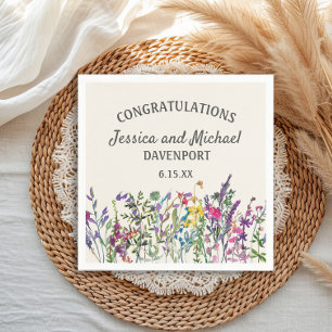 Serviette En Papier Fleurs sauvages aquarelle mariage crème