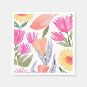 Serviette En Papier Fleurs sauvages aquarelles colorées   Peintes à la