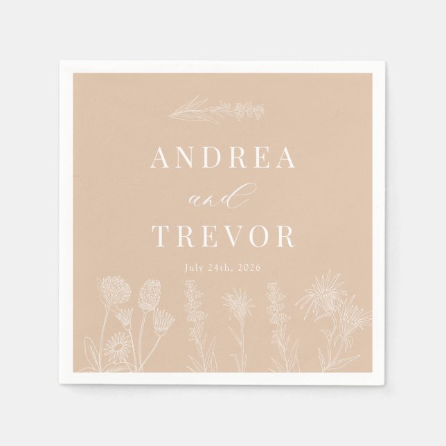 Serviette En Papier Fleurs sauvages blanches | Boho Chic Mariage (Devant)