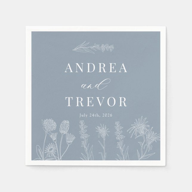 Serviette En Papier Fleurs sauvages blanches | Boho Chic Mariage (Devant)