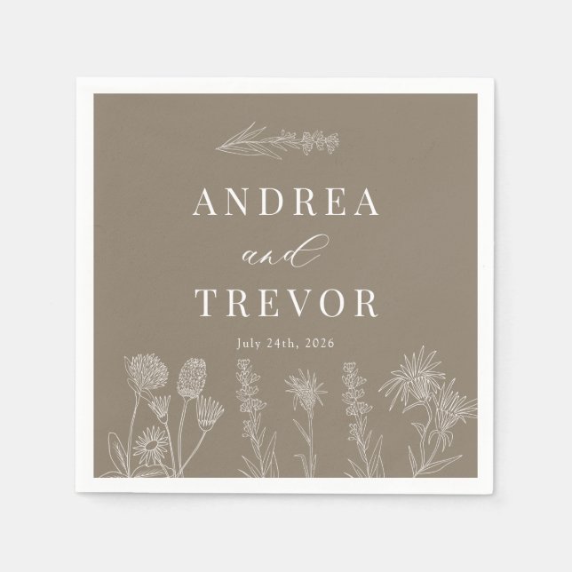 Serviette En Papier Fleurs sauvages blanches | Boho Chic Mariage (Devant)