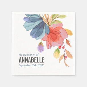 Serviette En Papier Fleurs sauvages bleu aquarelle gras  Diplômé