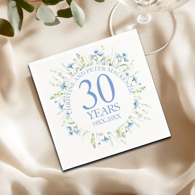 Serviette En Papier Fleurs sauvages bleus Toute année Mariage Annivers (Créateur téléchargé)