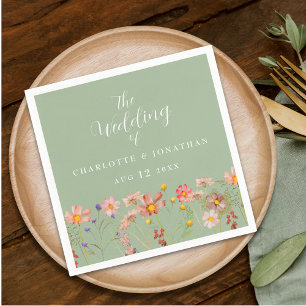 Serviette En Papier Fleurs sauvages Bohème Floral Automnal Vert Sauge