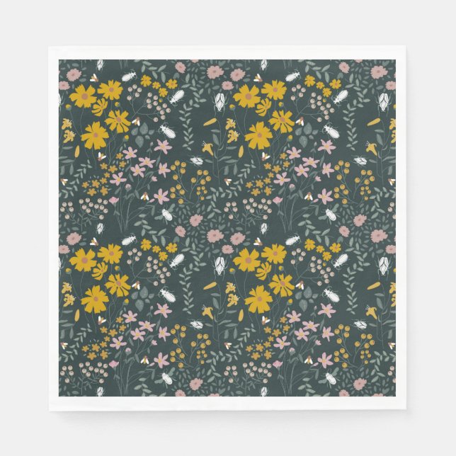 Serviette En Papier Fleurs sauvages bohémiens de la moutarde (Devant)