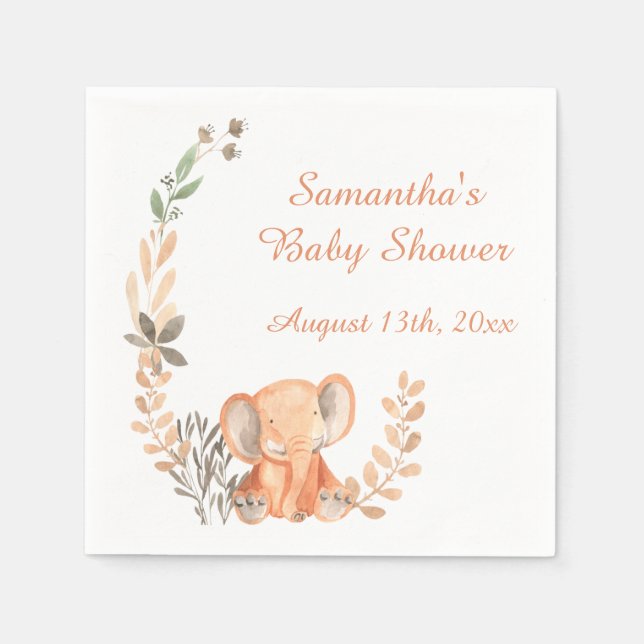 Serviette En Papier Fleurs sauvages Boho Baby Elephant Baby shower (Devant)