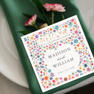 Serviette En Papier Fleurs Sauvages Cœur Bienvenue à notre dîner de ré