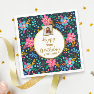 Serviette En Papier Fleurs Sauvages Colorées Anniversaire Personnalisé