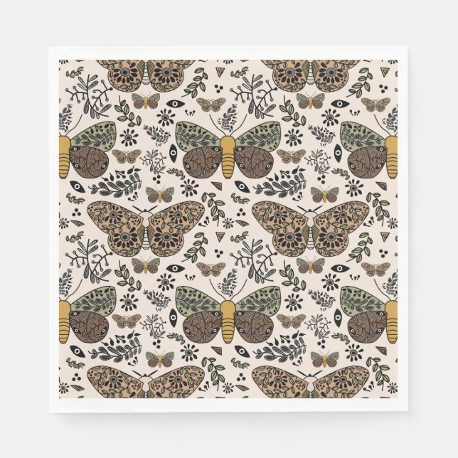 Serviette En Papier Fleurs sauvages de papillon de nuit bohème moderne (Devant)