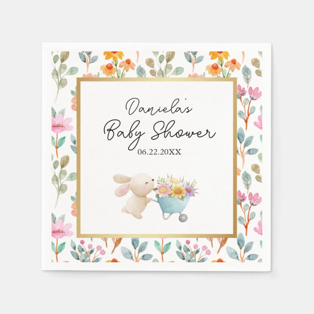 Serviette En Papier Fleurs Sauvages de Petit Lapin Mignon Baby Shower (Devant)