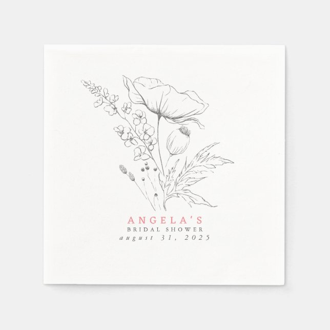 Serviette En Papier Fleurs sauvages dessinés à la main Élégant minimal (Devant)