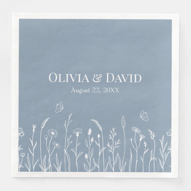 Serviette En Papier Fleurs sauvages et fichiers Butterfiles Mariage se (Devant)