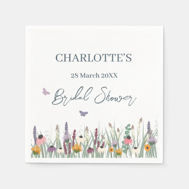 Serviette En Papier Fleurs sauvages et papillons Fête des mariées (Devant)