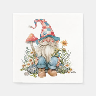 Serviette En Papier Fleurs sauvages fantaisistes de gnome de jardin fl